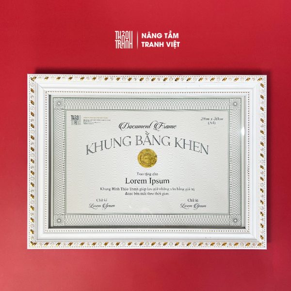 Khung Bằng Khen A4, A3 Trắng Cổ Điển – KBKTCD