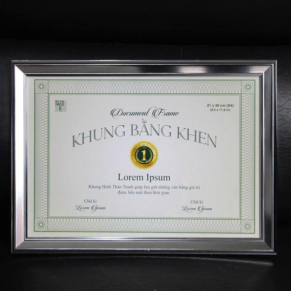 Khung Hình A4 Viền Vát Màu Bạc Treo Tường – Khung Bằng Khen Mặt Mica Trang Trí Tường – Khung Ảnh Thảo Tranh